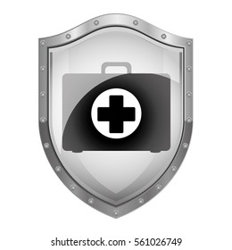 metallic shield with first aid kit