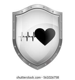 metallic shield with heart and beat