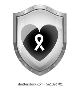 metallic shield with heart and symbol breast cancer
