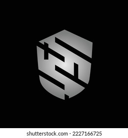 Metallisches Schild-Logo mit zufälligen Verzierungen. Ein glänzendes schwarzes Logo. Logo für Unternehmen, Unternehmen, Sport und Marke.
