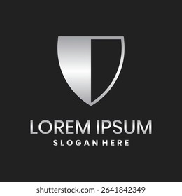 Metallic shield logo with silver gradient