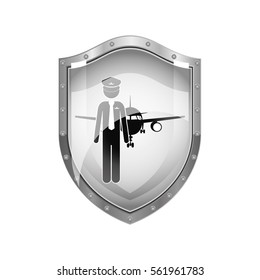 metallic shield of pilot with aeroplane