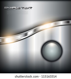 Metallic shiny background with glossy button, vector.