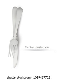 Metallic shiny cutlery realistic set with knife fork isolated over white background vector illustration