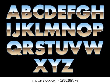 Metallic shiny fonts, chrome fonts, alphabet letters for industrial, vector illustration