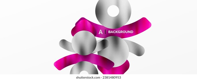 Metallic shiny geometric surfaces, round shapes and circles. Digital web futuristic template for wallpaper, banner, background, card, book Illustration, landing page