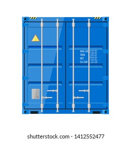Metallic shipping container blue. Cargo shipping container for the transport of international cargo. Shipping container for logistics and transportation. Vector Illustration.