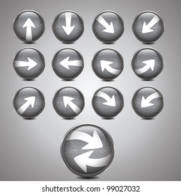 Metallic silver arrow icon set