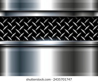 Fondo de plata metálico, cromo brillante de metal 3d con textura de placa de diamante, fondo de tecnología de ilustración vectorial.
