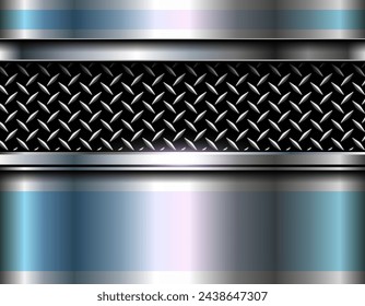 Metallic silver background, 3d metal shiny chrome with diamond plate texture, vector illustration technology background.
