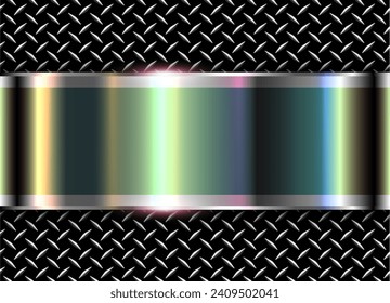 Metallic silver background with opalescent pearl colors, chrome metal background with diamond pattern iridescence texture, 3d vector illustration.