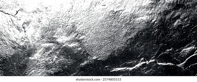 Metallic silver background with a rough, textured surface. The silver background adds a sleek, industrial feel. Textured stone background vector. Gray background.
