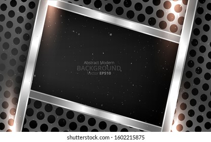 Metallic silver black elegant realistic geometric abstract modern frame vector background  techno rippled decoration, luxury strong design for web and  print decoration 