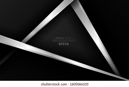 Metallic silver black elegant realistic geometric abstract modern frame vector background hi-tech techno futuristic rippled decoration, luxury strong design for web and  print decoration 