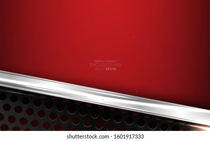 Metallic silver black and red elegant realistic geometric abstract modern vector background  techno rippled decoration, luxury strong design for web and  print decoration 