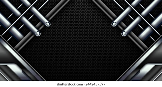 Metallic Silver Border Game GUI Banner with Hexagonal Mesh Pattern Backdrop for Gamers and Streamers