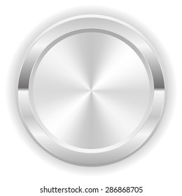 Metallic silver button on white background