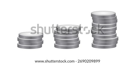 Metallic Silver Coins Vector Illustration Set