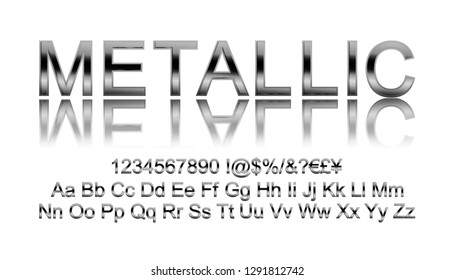 Metallic silver font. Vector illustration