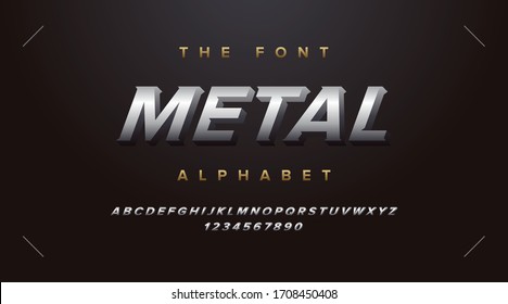 Metallic silver fonts and alphabet, luxury expensive trendy sport modern minimal classic letters urban royal modern futuristic typeface typo typography and number. Vector illustration.