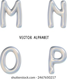 Metallic silver glowing alphabet. Vector illustration