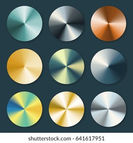 Metallic silver and gold conical metal vector gradients