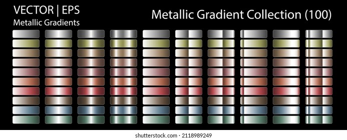 Metallic silver gradient collection. Set of 100 different unique gradients template for digital artwork design, letters, web page background, wallpapers, graphic concepts or mock-up. Premium quality.