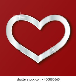 Metallic silver heart frame. Vector Illustration