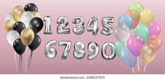 Metallic Silver Letter Balloons, 123 silvern numeral alphabeth.