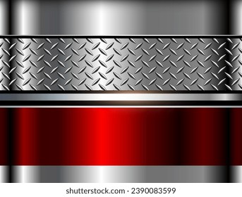 Metallischer, roter Hintergrund, 3D-Metall-glänzendes Chrom mit Diamantplatten-Textur, Vektorgrafik-Hintergrund.
