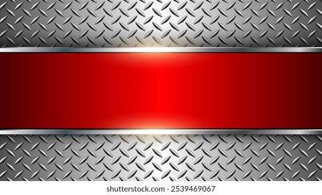 Fondo rojo plateado metálico, 3d con textura de placa de diamante, fondo de tecnología de Ilustración vectorial de metal.
