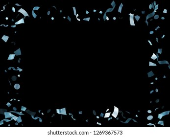 Metallic silver shiny holiday realistic confetti flying vector background. Chic flying tinsels, foil texture serpentine streamers, sparkles, confetti falling birthday background.