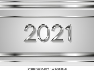 Metallische Silber-Tech 2021 Abstrakter Vektorhintergrund Neujahr