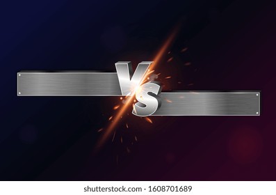 Metallic silver VS background design with fiery explosive sparks with 3d lettering over a black background with copy space, vector illustration