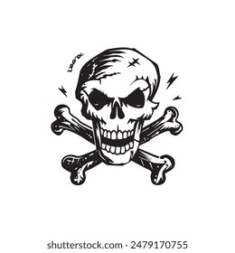 Metallic Skull Band Mark Illustration