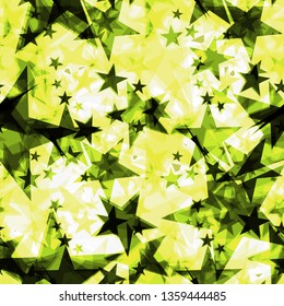 Metallic solar glowing dark golden stars on a light background in the projection. Pattern to decorate any holiday and bright events.