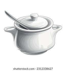 Metallic soup pot boiling icon isolated