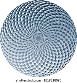 A metallic sphere like a glittering mirror ball