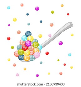 Metallic spoon with syrup and Vitamines