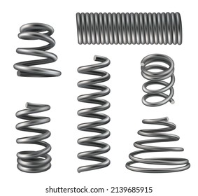 Metallische Federspulen. Flexibel geometrische 3D-Stahlformen für die Schwermaschinenindustrie, komprimierte Chromspulen, anständige, Vektorgrafiken