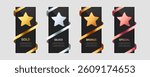 Metallic Star Awards on Black Trophy – Vector Set of Gold, Platinum, Silver, Bronze, and Special Color Badges with Ribbons for Winners and Champions