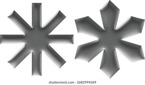 Metallic Star-Shaped Geometric Objects – 3D Abstract Asterisk and Snowflake Symbol Illustration