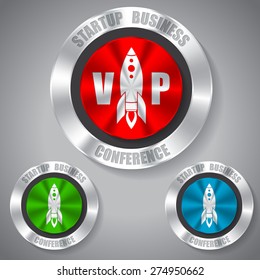 Metallic start up badges in different colors 