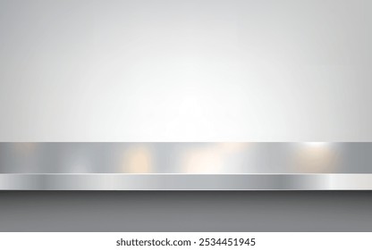 Mesa de acero metálico o textura de la superficie de la encimera realista con fondo abstracto de reflexión. Textura cepillada, cromo, acero, aluminio para conceptos de diseño, impresiones, carteles, Fondos de pantalla. Vector
