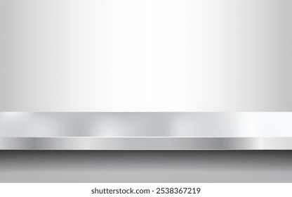 Metallic steel table top or countertop surface texture realistic with reflection abstract background. Brushed texture, chrome, steel, aluminum for design concepts, prints, posters, wallpapers. Vector
