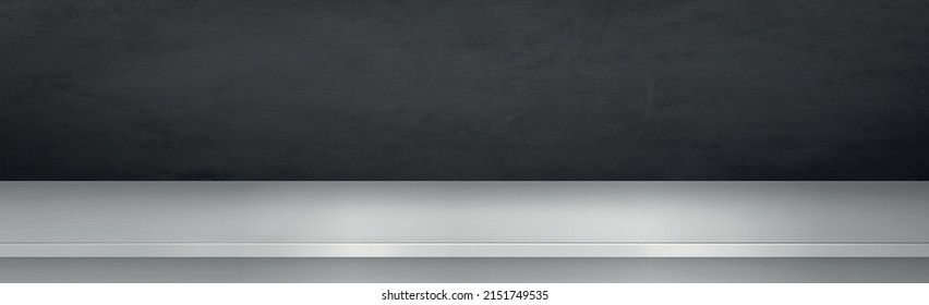 Metallic steel table top on dark panoramic background - Vector illustration