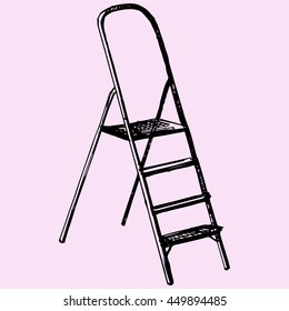 Metallic Step Ladder doodle style sketch illustration hand drawn vector