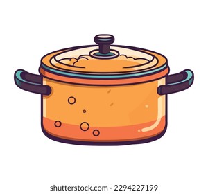 Metallic stew pot boiling on stove top isolated