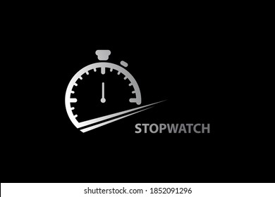 Metallic stopwatch logo design concept, countdown vector icon and symbol, isolated on black background.