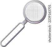Metallic strainer kitchen utensil. Sieve with a handle for sifting flour, sugar, starch. Baking tool in cartoon style. Clipart for decoration poster, banner, card, advertising, cooking app